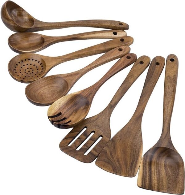 Wooden Spoons for Cooking,8 pcs Wooden Kitchen Utensils Set,Wooden Cooking Utensils For Non-stick Pan,Wooden Utensils for Cooking,Wooden Spurtles Set, Eco Friendly Kitchen Tools