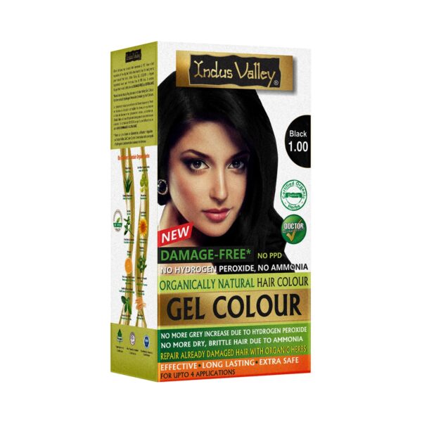 Indus Valley Natural Organic Damage Free Gel Hair Color | Ammonia Free, Vegan & Cruelty Free | Up to 100% Gray Coverage, Long Lasting Results |Black 1.0 (20gram+200ml)