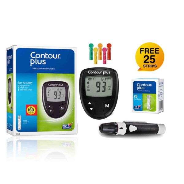 Contour Plus Sugar Testing Machine | Contour Glucometer with 25 Free Blood Glucose Test Strips