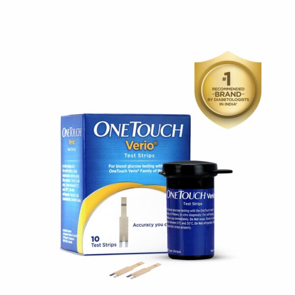 OneTouch Verio Test Strips | Pack of 10 Strips | Blood Sugar Test Machine Testing Strips | Global Iconic Brand | For use with OneTouch Verio Flex Glucometer